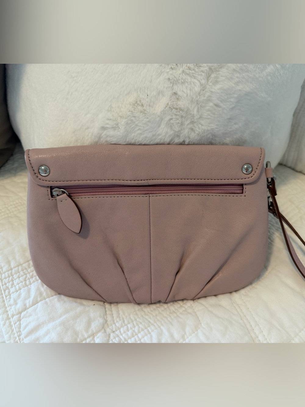 Coach Ashley Blush Pink Leather Pleated Fold-Over Clutch/Wristlet 9x6 - Picture 3 of 9
